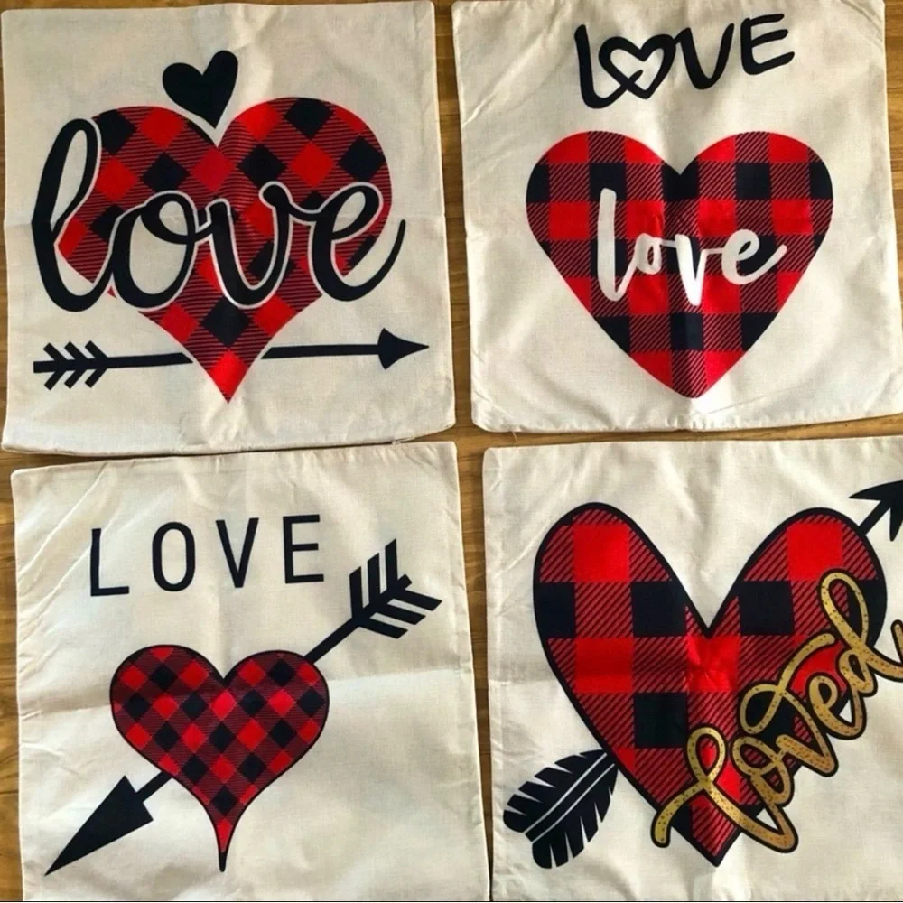 Plaid Heart Love Throw Pillow Covers